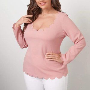 Shein Scallop Trim Scoop Neck Tee